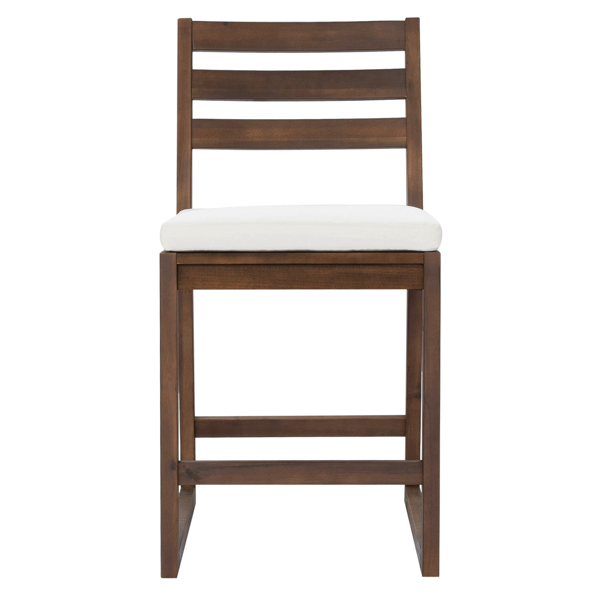 TREXM Rustic Patio Bar Set with Ergonomic Chairs, Solid Wood Slatted Tabletop in Mocha+Beige Cushion