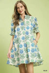 Umgee Floral Puff Sleeve Babydoll Dress with Side Pockets