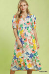 Umgee Watercolor Floral Tiered Midi Dress