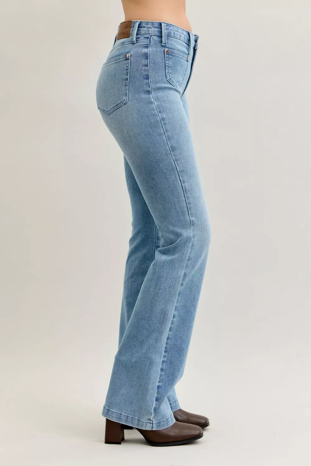 Judy Blue Full Size Mid Rise Bootcut Jeans with Contrast Wash & Front Patch Pockets Plus Size