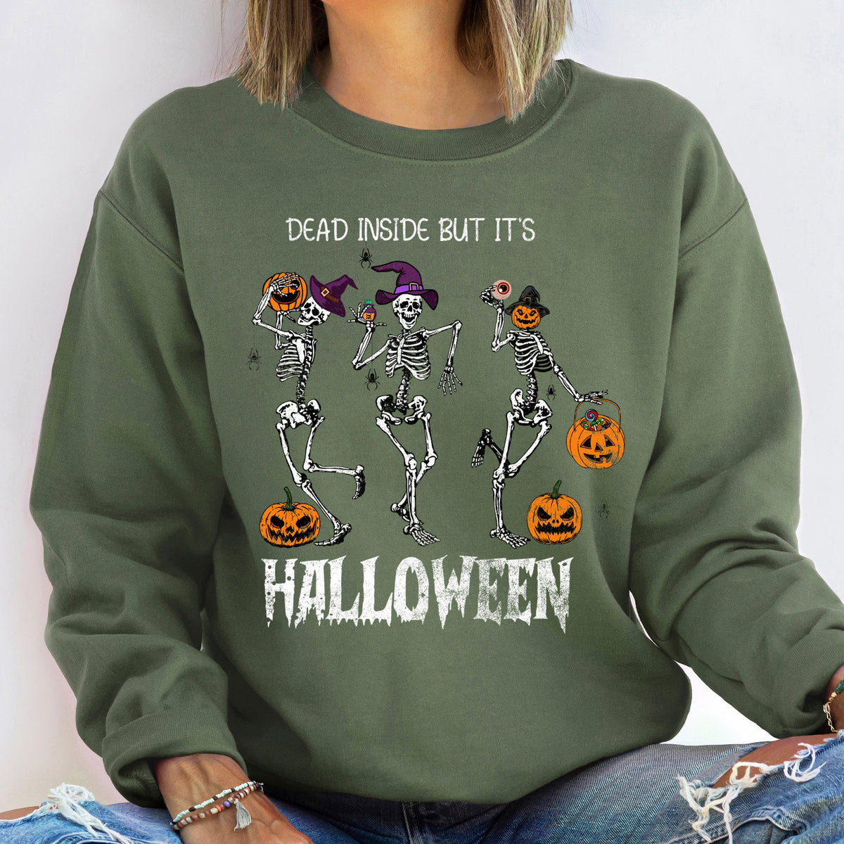 Dead Inside But It's Halloween Vintage Brushed Fleece Sweatshirt Cozy Warm Edition