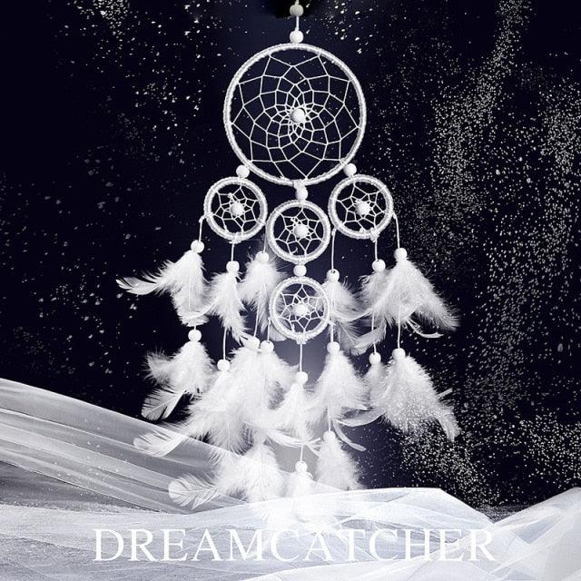 Decoration Home Dream Catchers Hanging Wall Decor Art Pendant Handmade Traditional White Cloud Dream Catcher With Led String Lights Wall Hanging Kids Room Decor Nursery Wall Art Ornament Decor Craft Gift Cute Wind Chimes National Feather Kids Girls