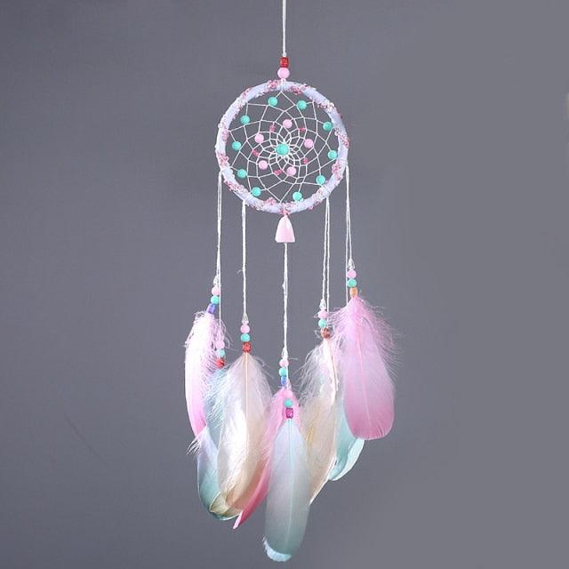 Decoration Home Dream Catchers Hanging Wall Decor Art Pendant Handmade Traditional White Cloud Dream Catcher With Led String Lights Wall Hanging Kids Room Decor Nursery Wall Art Ornament Decor Craft Gift Cute Wind Chimes National Feather Kids Girls