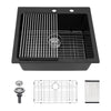 Quartz Kitchen Sink - 25 x 22 Inch Black Granite Composite Drop-In Sink