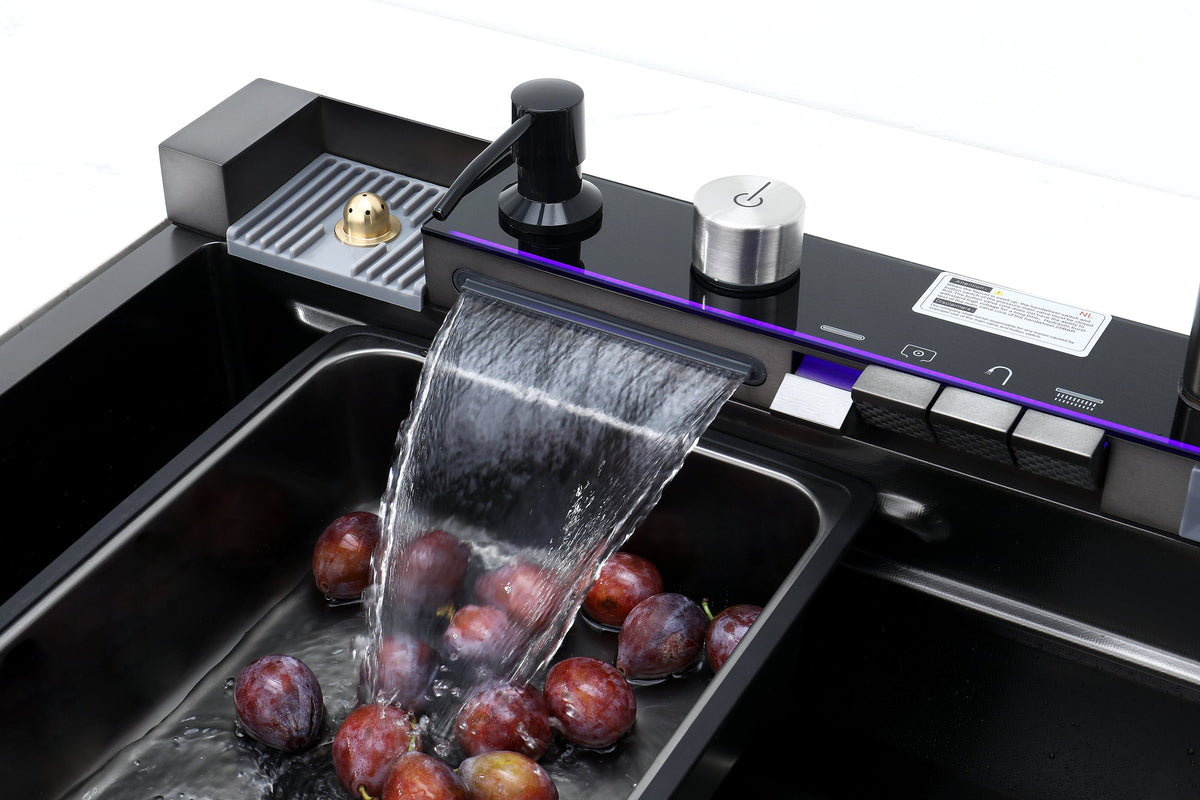 Pull-out Facuet Single Bowl Sink Kitchen Vegetable Sink 304 Whale Waterfall Sink Stainless Steel Dish Sink Vegetable Sink Household Vegetable Washing Basin