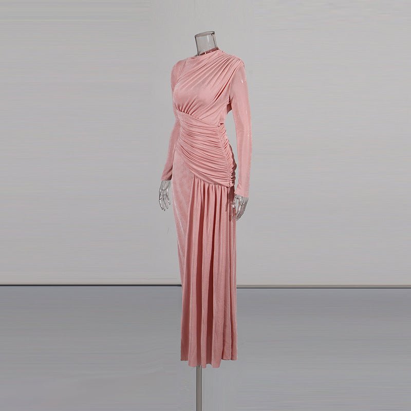 Diagonal Ruched Maxi Dress(MS467)