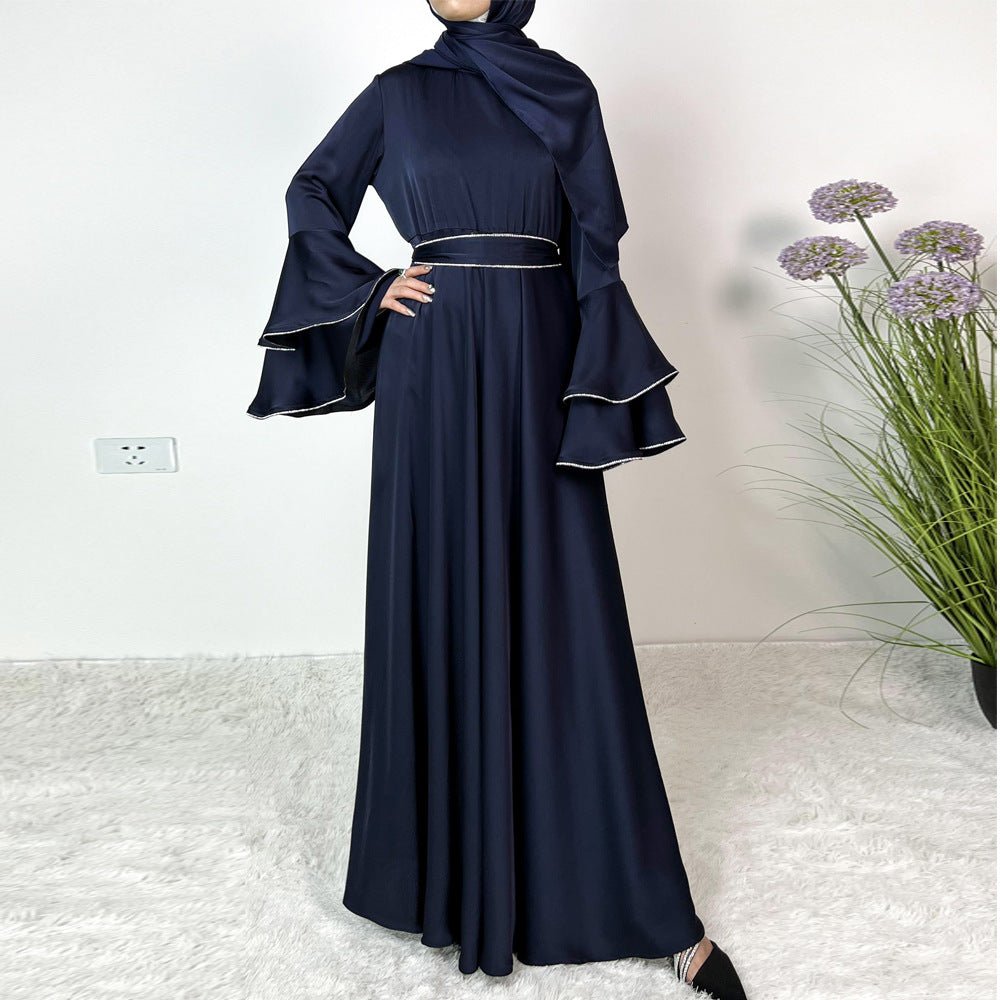 Diamond Modest Bell Sleeve Adjustable Waist Kaftan Dress Abaya with Hijab (MA169)