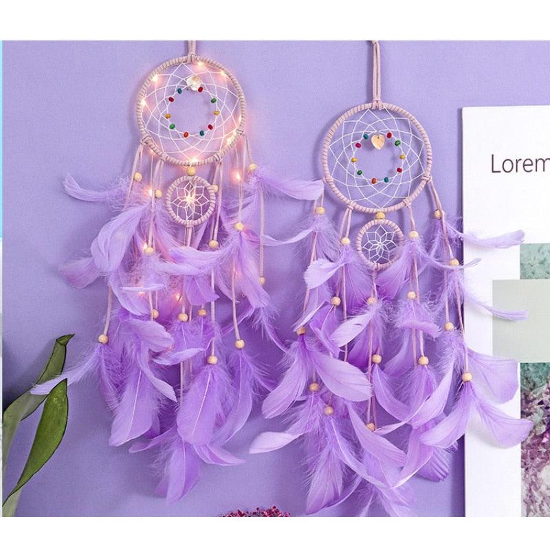 Dream Catcher Led Handmade Dream-catcher Traditional Feather Hanging Home Wall Decoration  Night Dream Catchers  Decor Ornament Wall Hanging Wind Chimes For Home Room Decoration