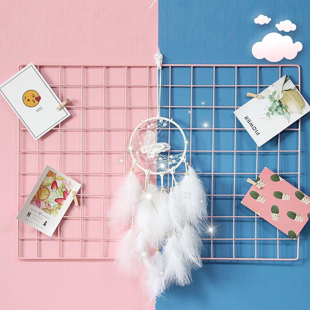 Dream Catcher Wall Decor with White Feathers Indian Style Dream-catcher Moon Handmade Wind Chimes Wall Ornament Girls Room Decoration Feather Dream Catcher For Kids Women Wedding Bohemian Wall Decor