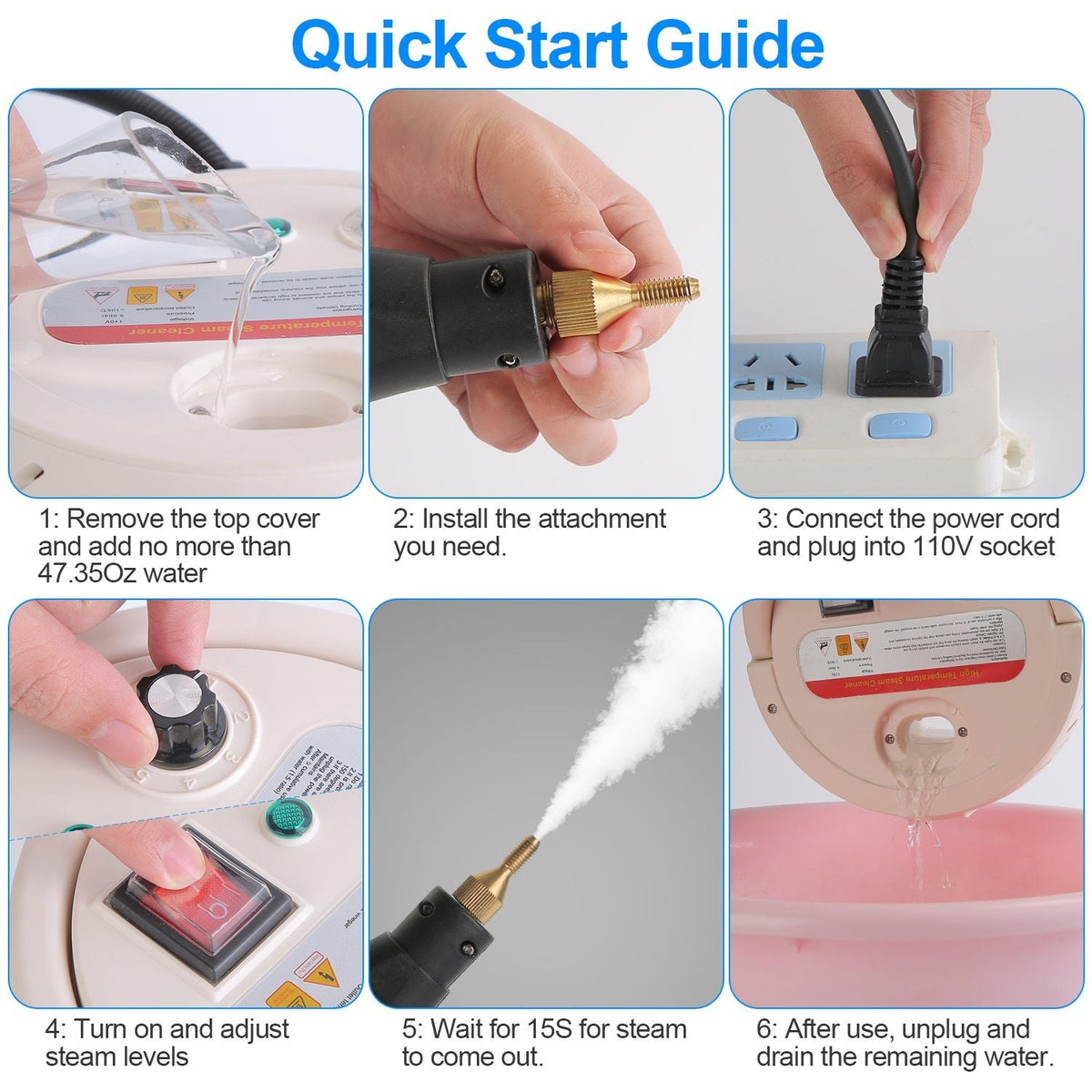 2500W Handheld High Temperature and Pressure Steamer Cleaner with 1400ML Tank 9 Accessories 6 Steam Levels for Dirt Grease Grout Tile Floor Couch Car