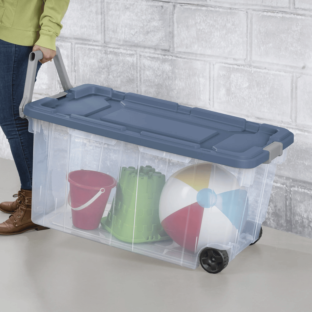 Extra Large Storage Bin, 160 Quart Wheeled Clear Plastic Storage Container with Handle, Gray, Pack of 2