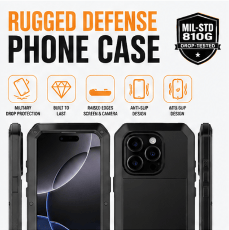 Rugged Shockproof Phone Case for iPhone 11/12/13/14/15/16 Plus - Military Grade 10FT Drop Protection Heavy Duty Full-Body Protective Cover with Raised Screen & Camera Edges, Anti-Slip Grip