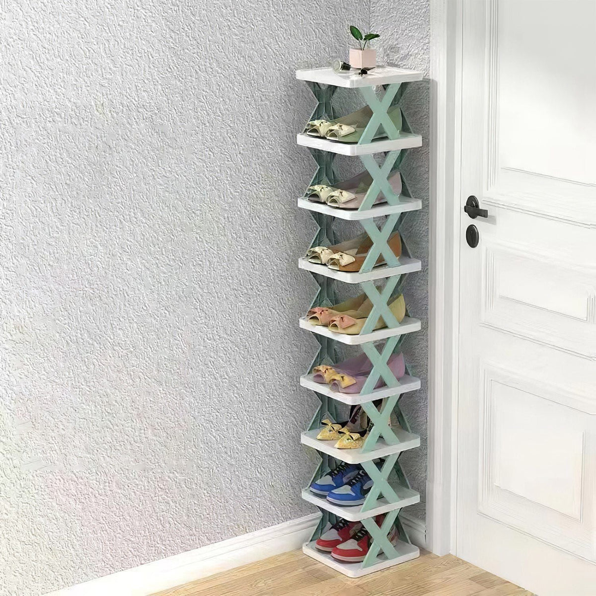 9Tier Narrow Entryway Shoe Rack Plastic Vertical Shoe Organizer Space Saving Free Standing Shoes Storage Shelf Closet Hallway