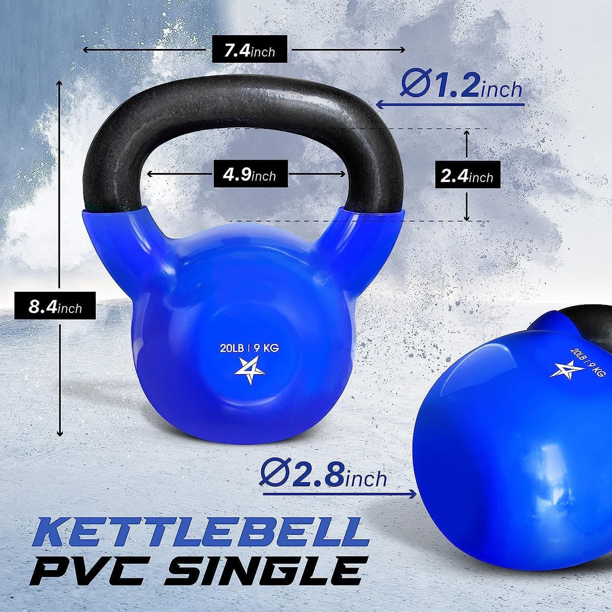 Kettlebell, 5-100 LB Vinyl Coated Cast Iron Strength Training Kettlebells for Home Gym Exercises, Fitness, Full Body Workout Equipment, Push Ups, and Grip Strength