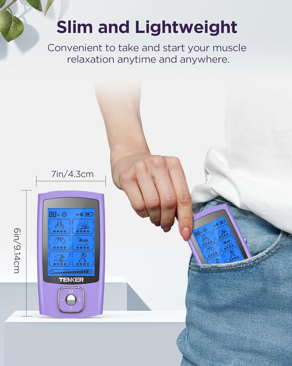 TENS Unit Muscle Stimulator, 24 Modes TENS EMS Machine for Pain Relief Therapy/Pain Management, Rechargeable Electronic Pulse Massager with 2"x2" and 2"x4" TENS Unit Electrode Pads