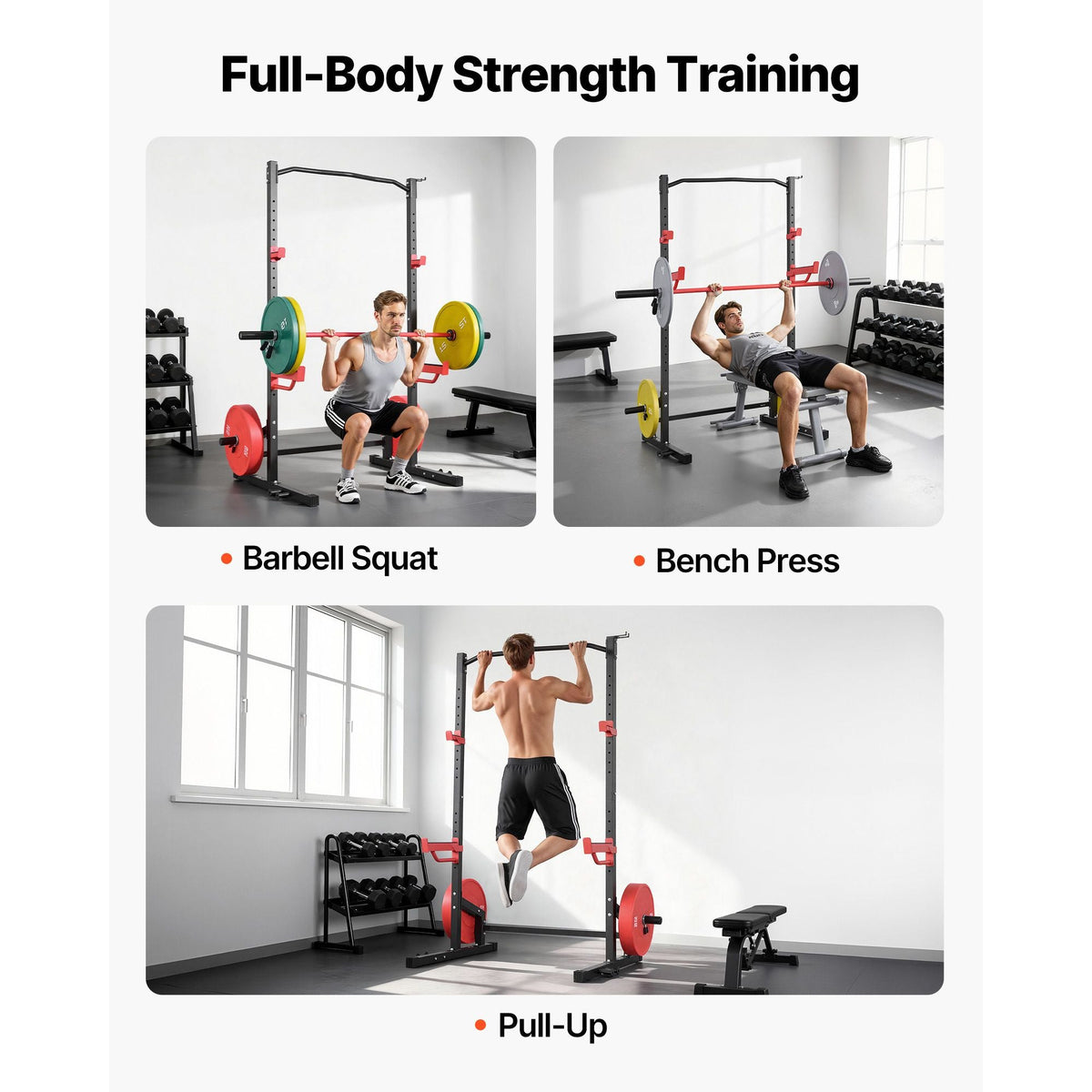 Power Cage Squat Rack, Multifunctional Power Rack Home Gym, 1000LBS Strength Training Workout Equipment with 4 Band Pegs, Adjustable J-Hooks & Safety Bars for Barbell Squat Bench Press Pull-Up