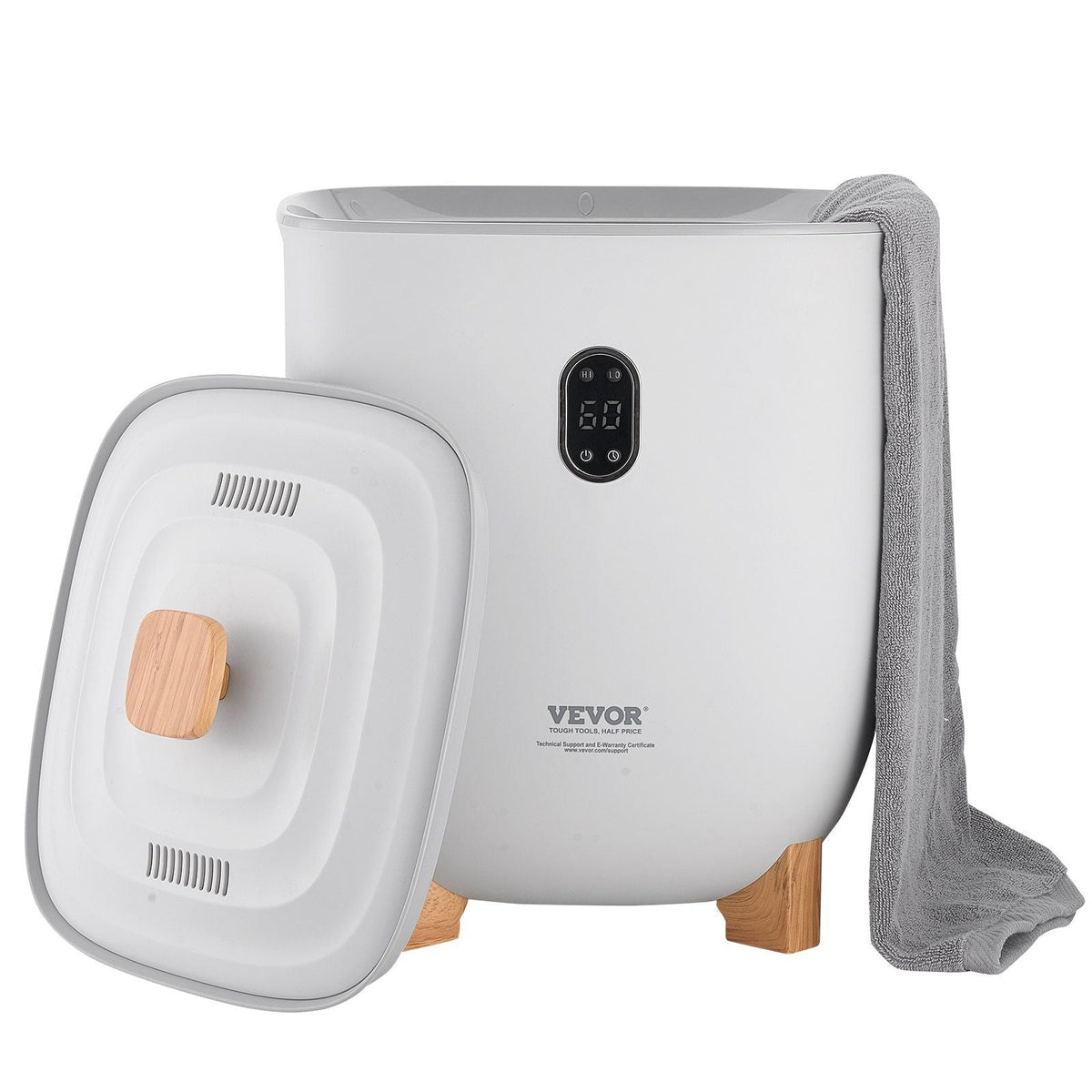 VEVOR Towel Warmer Bucket, 25L Heated Towel Warmer with LED Display, Large Blanket Warmers for Bathroom, 20/40/60/90 Mins Timer and Temperature Setting, for SPA, Home, Countertop, Floor, Gray