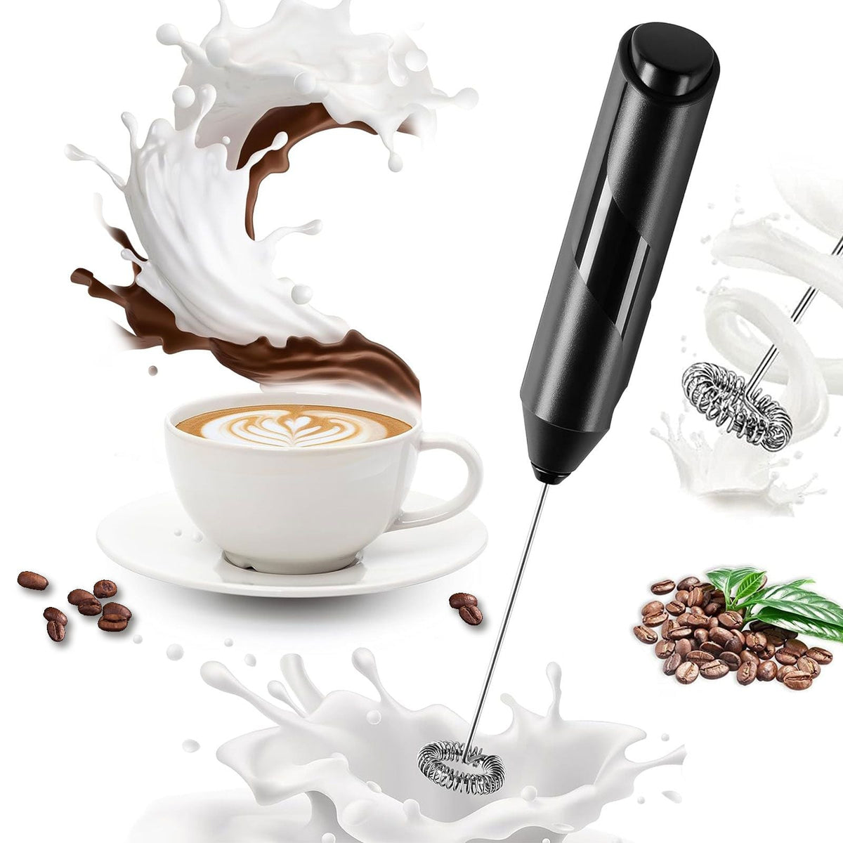 Milk Frother, Handheld Electric Blender stick, Drink Mixer with F ood G rade Stainless Steel Stirrer, Battery Operated Foam Maker for Coffee, Cappuccino, Frappe, Matcha, Hot Chocolate Latte