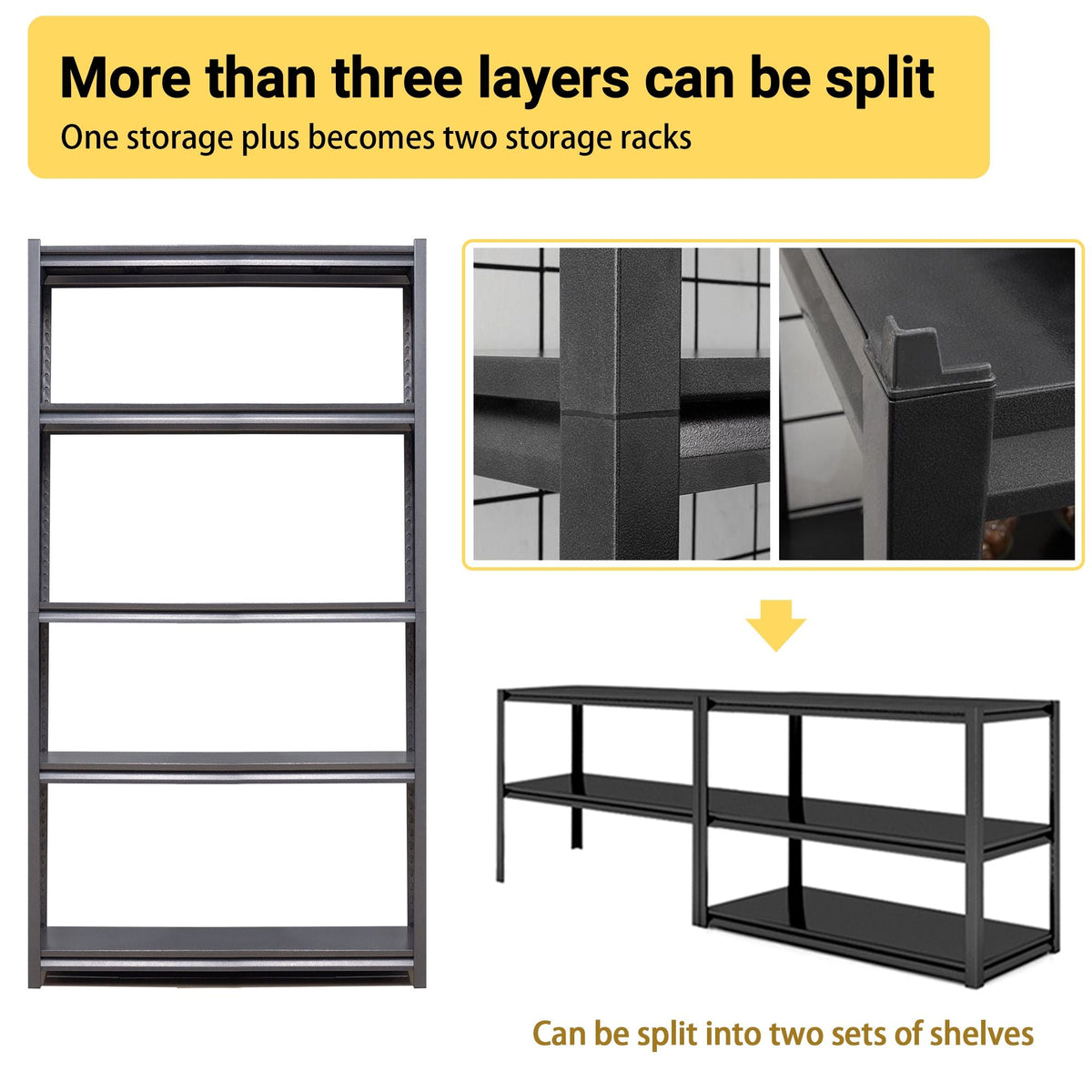 72"H 5 Tier Metal Shelves for Storage Garage Shelving 2000LBS Heavy Duty Storage Shelves Adjustable Garage Shelf Industrial Shelving Unit Storage Utility Rack,35.4"W*15.7"D*72"H,Black
