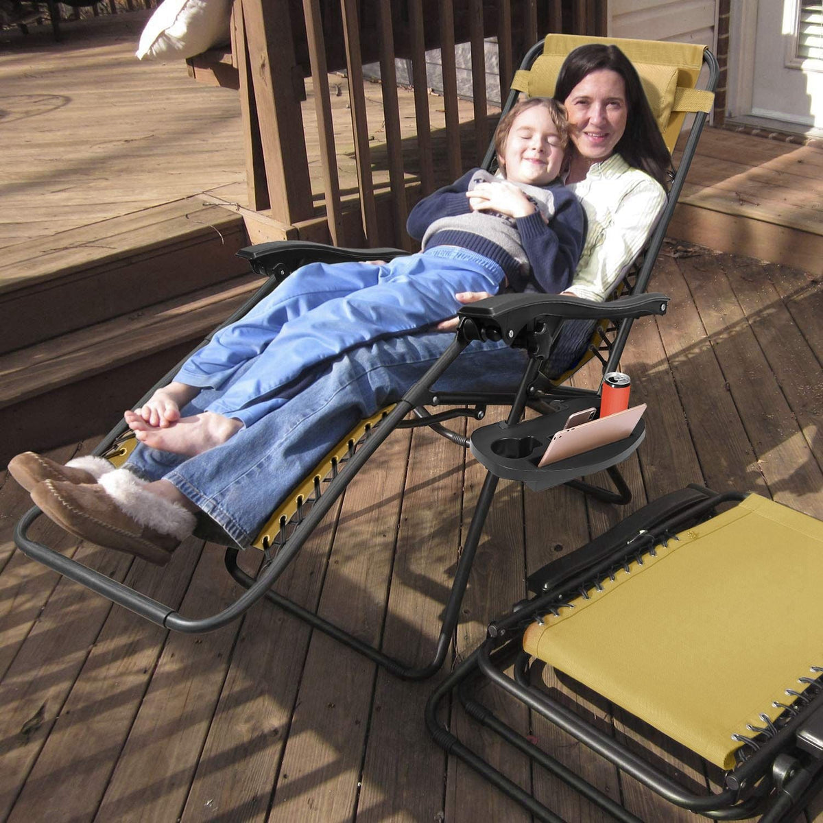2Packs Zero Gravity Lounge Chair w/ Dual Side Tray 330lbs Load Foldable Recliner Chair w/ Stress Relief Pillow Patio Poolside Beach Lying Chair