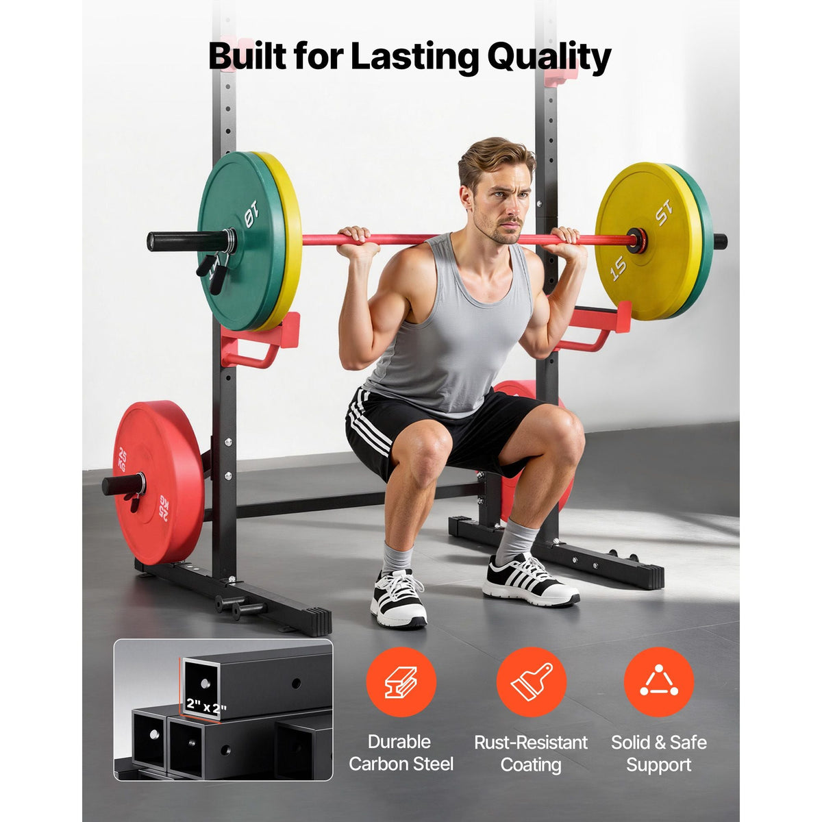 Power Cage Squat Rack, Multifunctional Power Rack Home Gym, 1000LBS Strength Training Workout Equipment with 4 Band Pegs, Adjustable J-Hooks & Safety Bars for Barbell Squat Bench Press Pull-Up