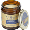 DE STRESS AROMATHERAPY by ONE 3 X 3 inch JAR AROMATHERAPY CANDLE. COMBINES THE ESSENTIAL OILS OF LAVENDER, CHAMOMILE, BERGAMOT & CLARY SAGE. BURNS APPROX. 50 HRS.