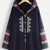 Plus Size Rib Knit Solid Hoodie Colorblock Coat; Women's Plus Slight Stretch Casual Winter Coat