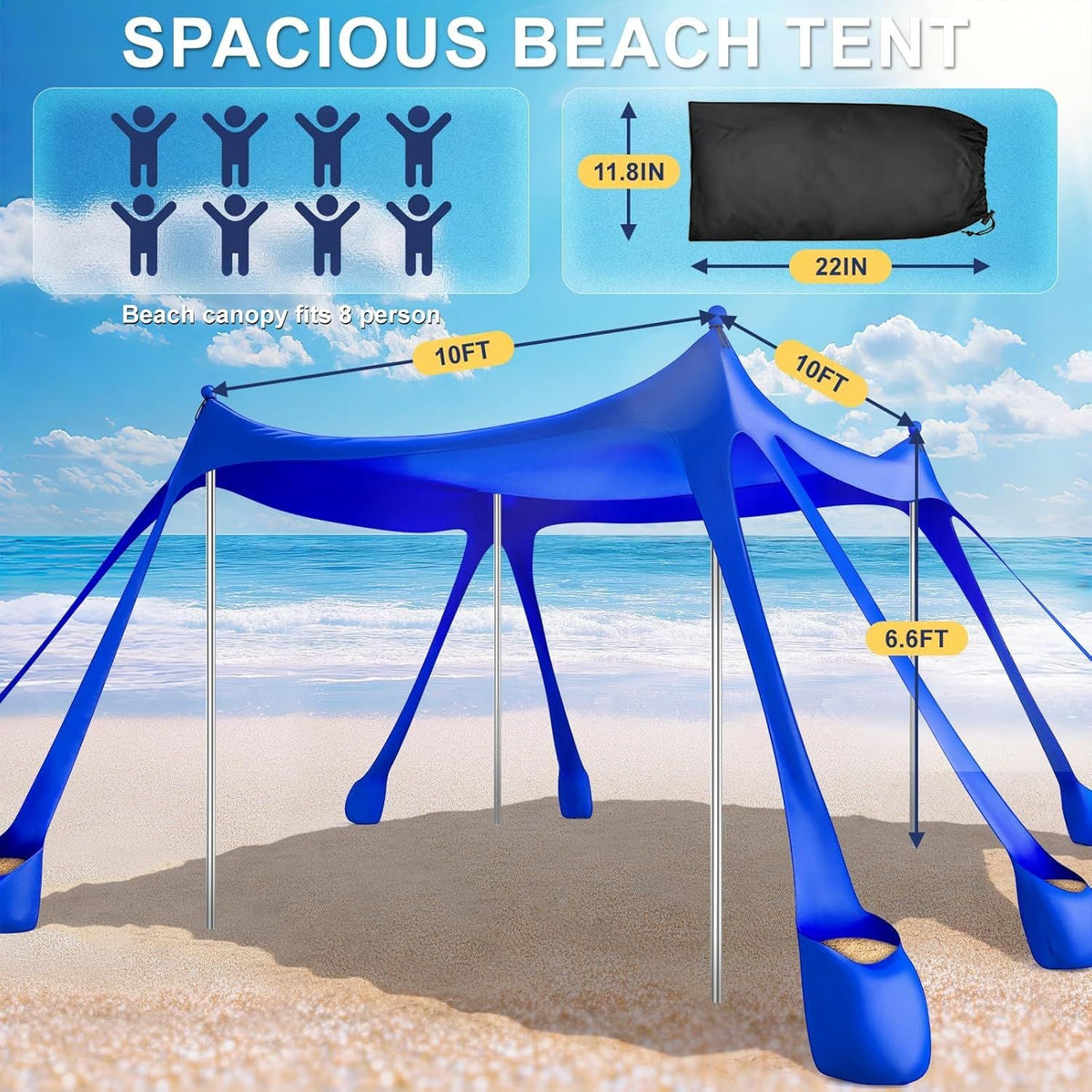 Let's go to the Beach - Portable Beach Tent Sun Shelter UPF 50+, Perfect 10x10 FT Pop-Up Canopy for Outdoor Fun