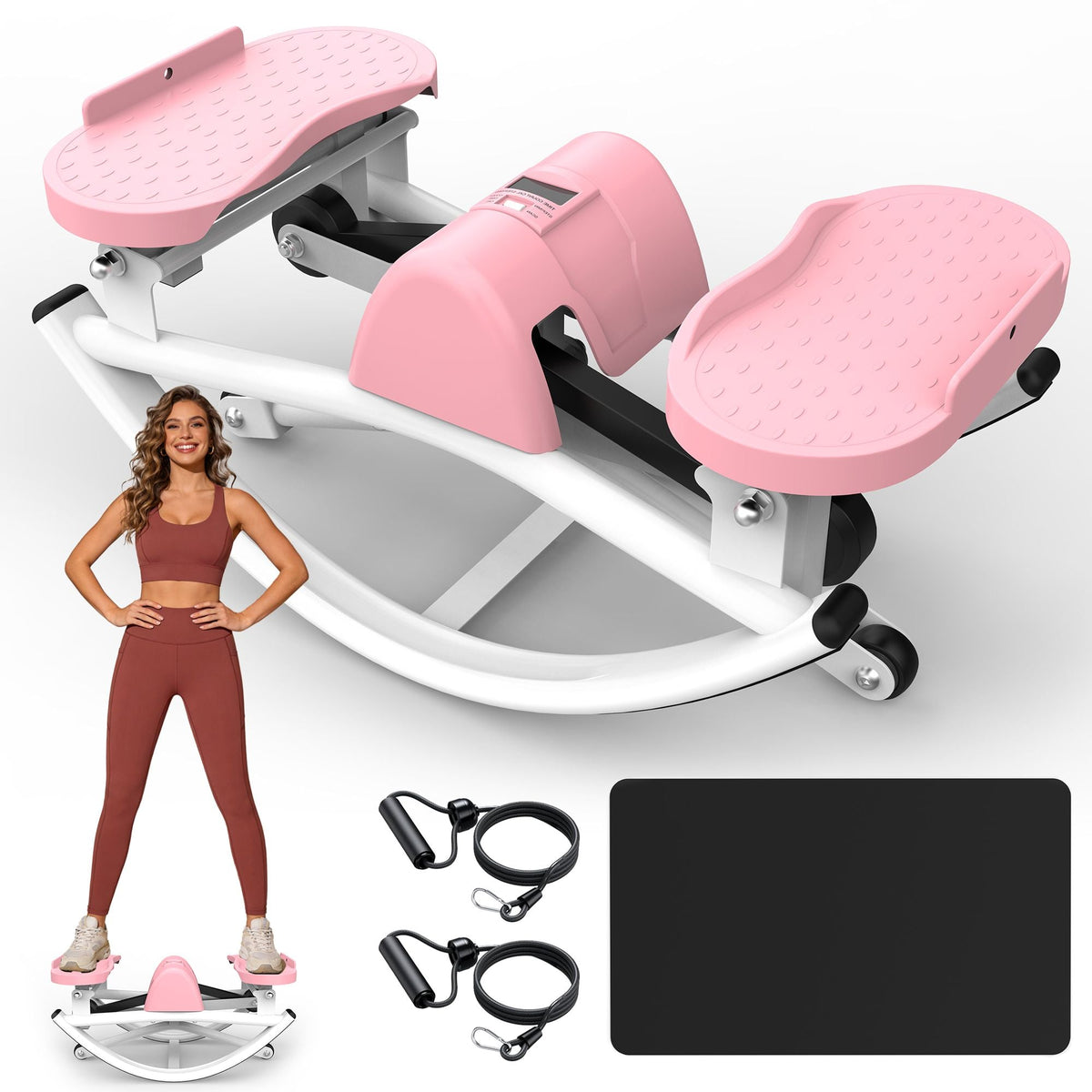 Lateral Stepper for Exercise-Rocking Stepper Machine with Resistance Bands & Anti-Slip Mat and LCD Monitor, Professional Stair Stepper for Home Workout