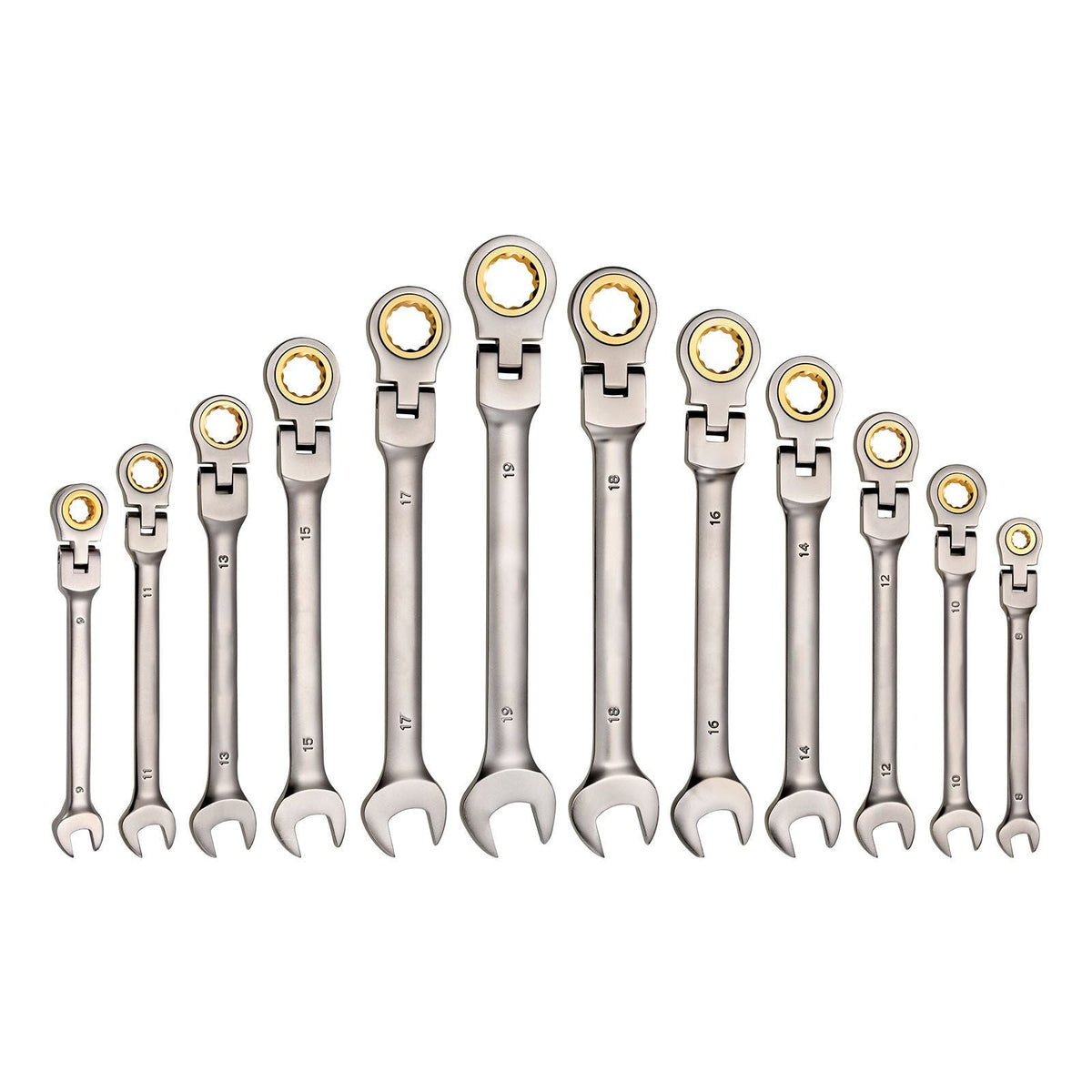 Flex-Head Ratcheting Wrench Set, 12-Piece Metric 8 mm to 19 mm, 72 Teeth, Cr-V Steel Ratchet Flexible Combination Wrench Set with Roll Up Pouch, for General Household and Automotive Repairs