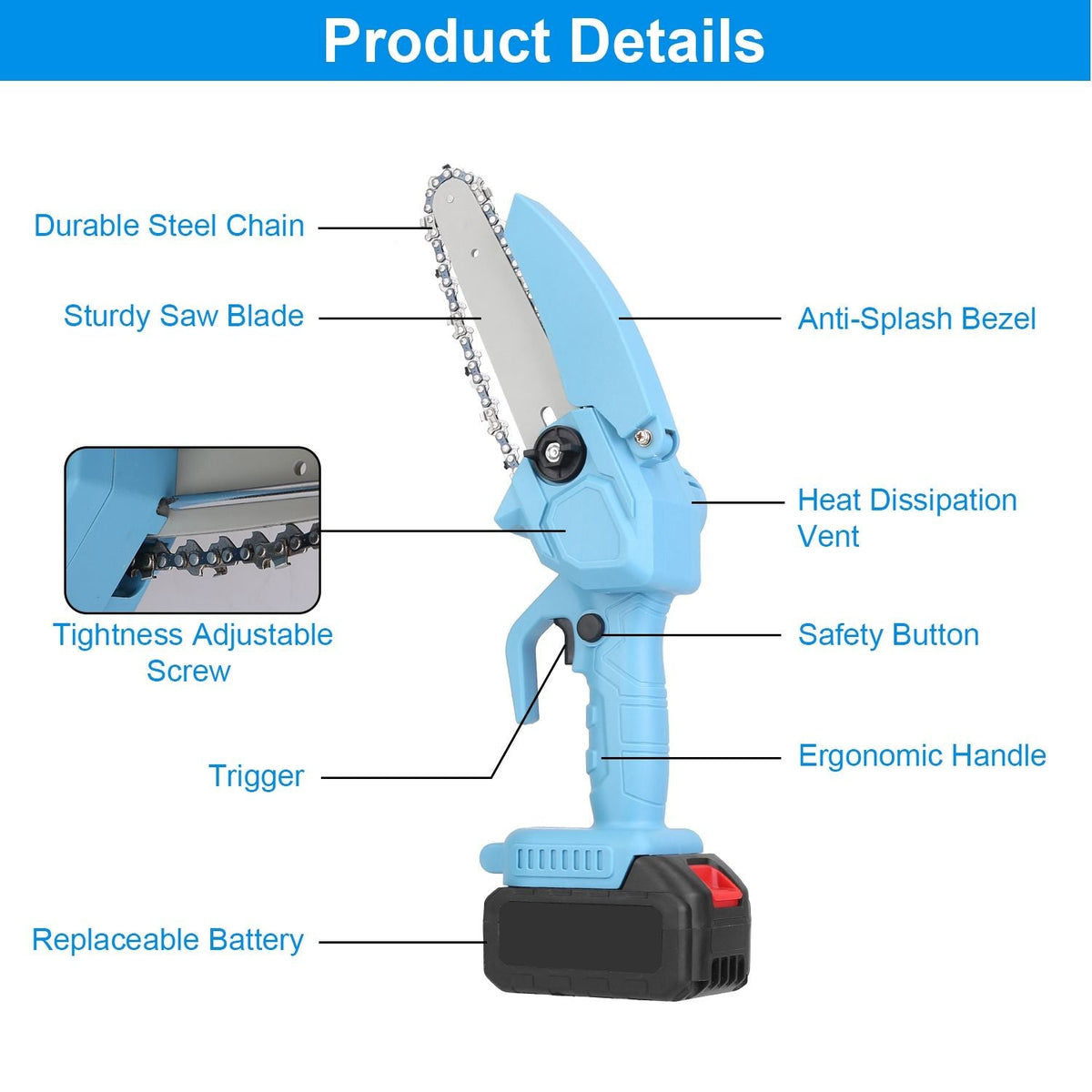 Electric Mini Chainsaw Portable Handheld Cordless Small Chain Saw Battery Powered