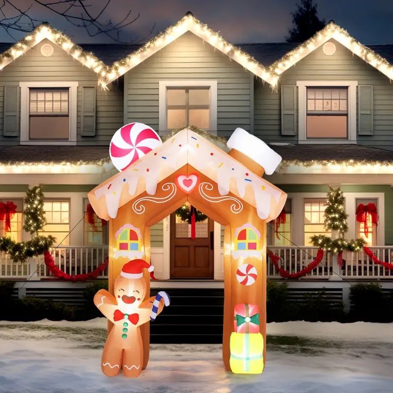 8FT Tall Christmas Gingerbread Inflatable - Blow Up Yard Decor with LED Lights, Electric Blower, Secure Stakes & Storage Bag - Indoor Garden Lawn Patio Porch Xmas Decor - Easy Setup Holiday Inflatable