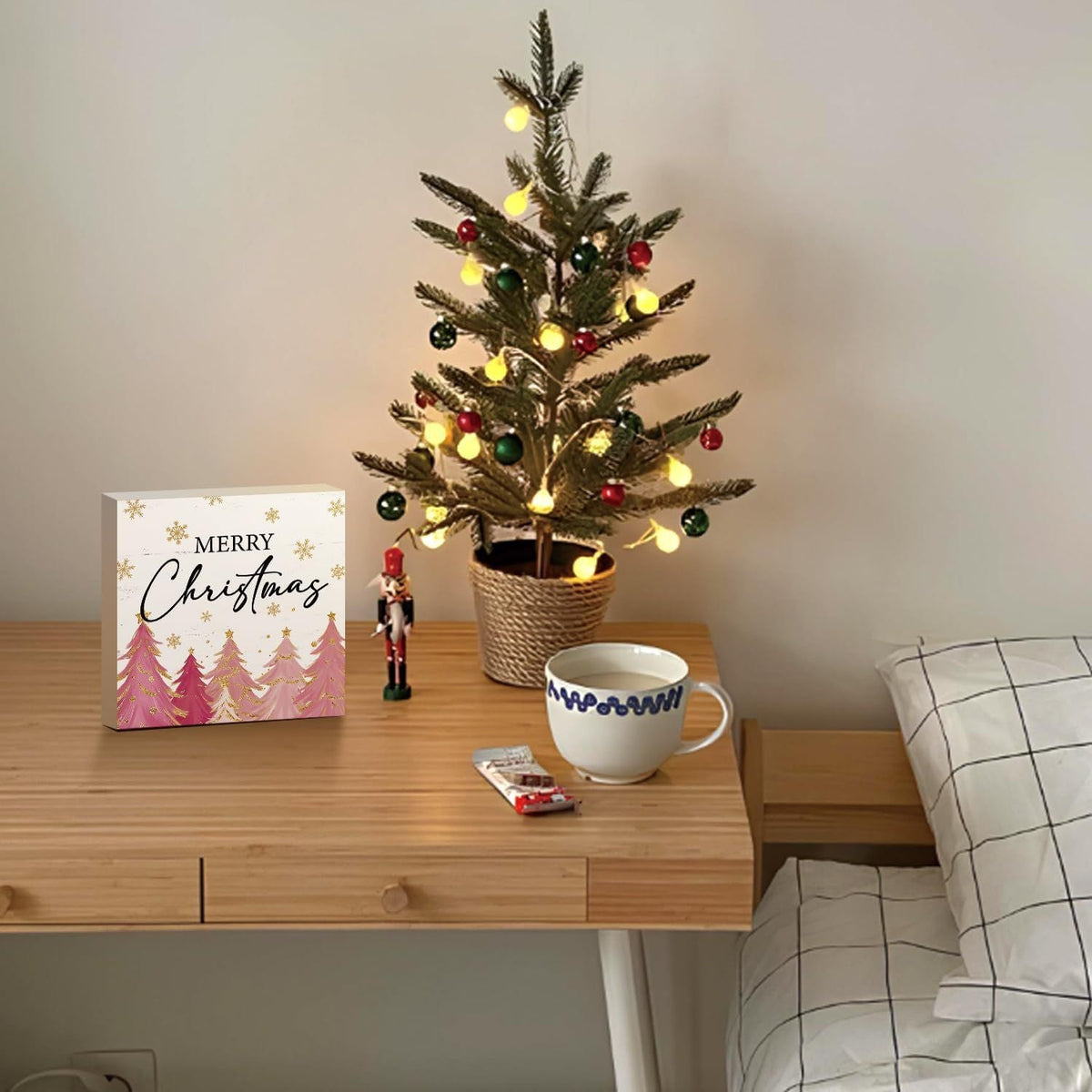 Christmas Decor Red Truck Christmas Wooden Box Signs Buffalo Plaid Christmas Decorations Christmas Decor for Home Office Bedroom Fireplace Car Tiered Tray Decor Christmas Gifts for Women 5x5