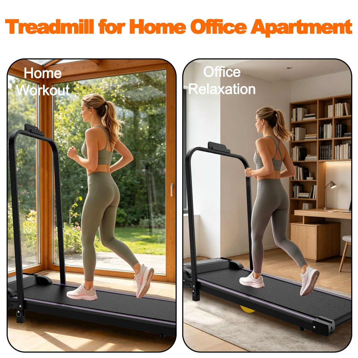 Under Desk Treadmill, Walking Pad, 2 in 1 Portable Treadmill with Handle Remote Control LED Display, Walking Jogging Machine for Home Office Use Black