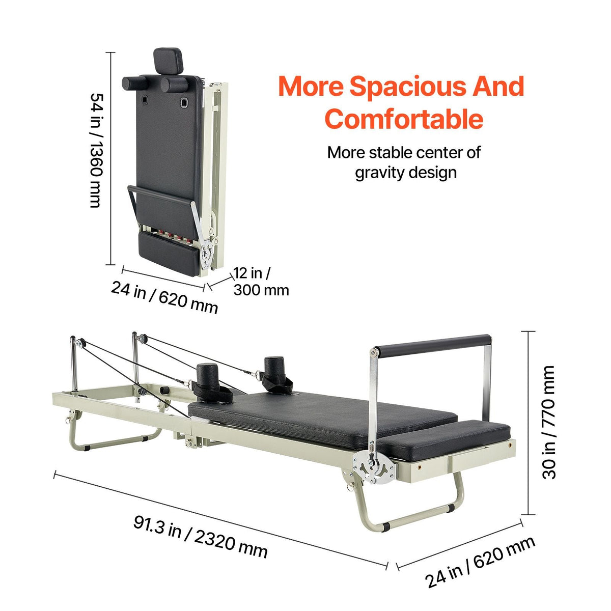Foldable Pilates Reformer, Pilates Workout Machine for Home Gym Studio Use, Pilates Bed with Dual Resistance- Spring & Cord, Reformer Set for Advanced Users and Beginners, Up to 400 LBS
