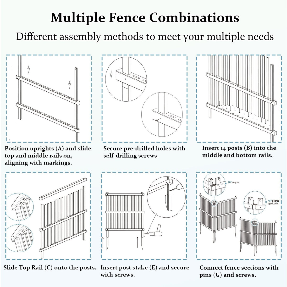 Air Conditioner Fence, Trash Can Vinyl Privacy Fence White Panel for Outside, Outdoor Pool Equipment Enclosure with Metal Stakes, (2-Pack)