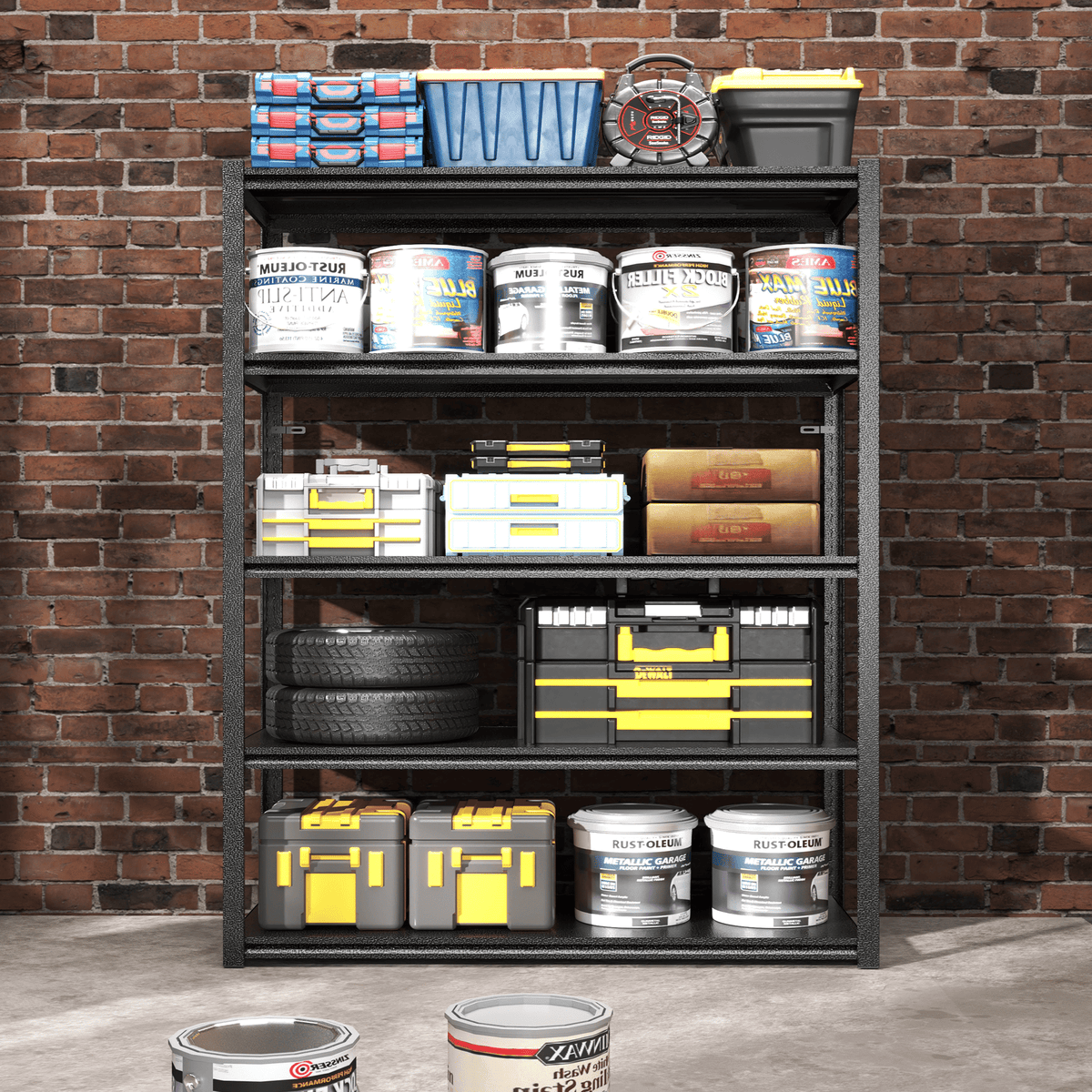 72"H 5 Tier Metal Shelves for Storage Garage Shelving 2000LBS Heavy Duty Storage Shelves Adjustable Garage Shelf Industrial Shelving Unit Storage Utility Rack,35.4"W*15.7"D*72"H,Black