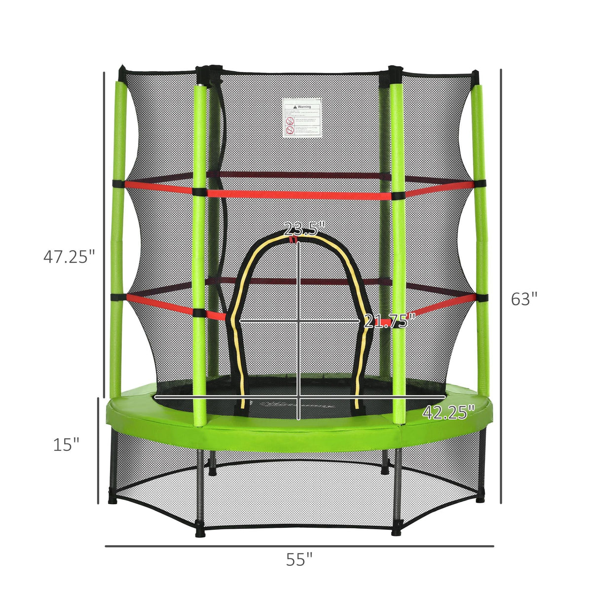 4.5FT Green Kids Trampoline with Safety Enclosure Net, Springless Design, for Ages 3 to 6