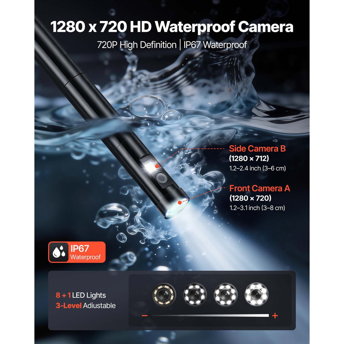 Endoscope with Light, 360° View Coverage Industrial Borescope Inspection Camera with Rotating Probe, 1080P HD Rigid Snake Scope Cam for Wall Automotive Engine Inspect-16.4FT
