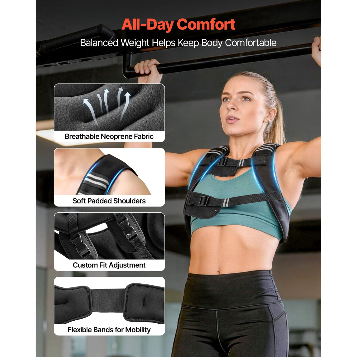 Weighted Vest, 25 lbs Body Weight Vest for Men Women, with Reflective Stripe, Adjustable Buckle, Workout Equipment for Strength Training, Running, Jogging, Fitness, Muscle Building, Weight Loss