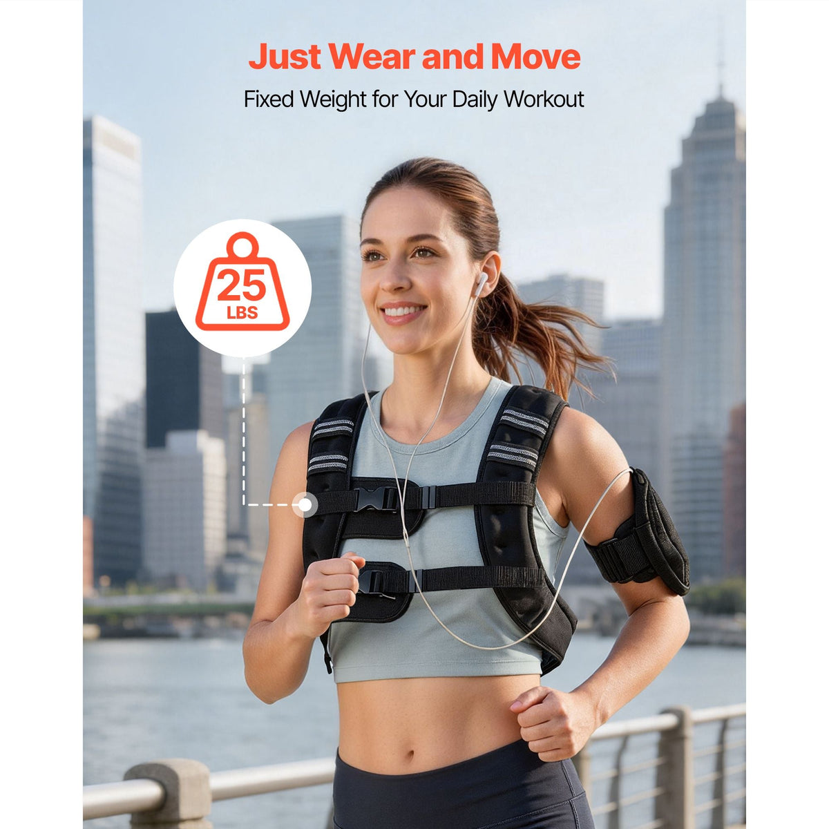 Weighted Vest, 25 lbs Body Weight Vest for Men Women, with Reflective Stripe, Adjustable Buckle, Workout Equipment for Strength Training, Running, Jogging, Fitness, Muscle Building, Weight Loss