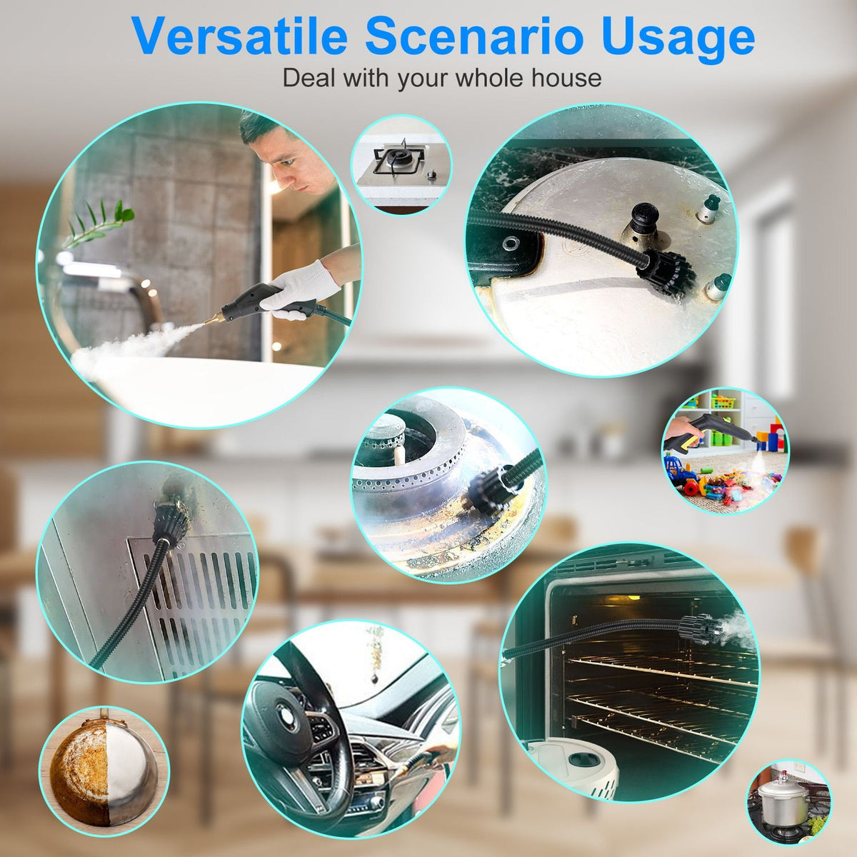 2500W Handheld High Temperature and Pressure Steamer Cleaner with 1400ML Tank 9 Accessories 6 Steam Levels for Dirt Grease Grout Tile Floor Couch Car