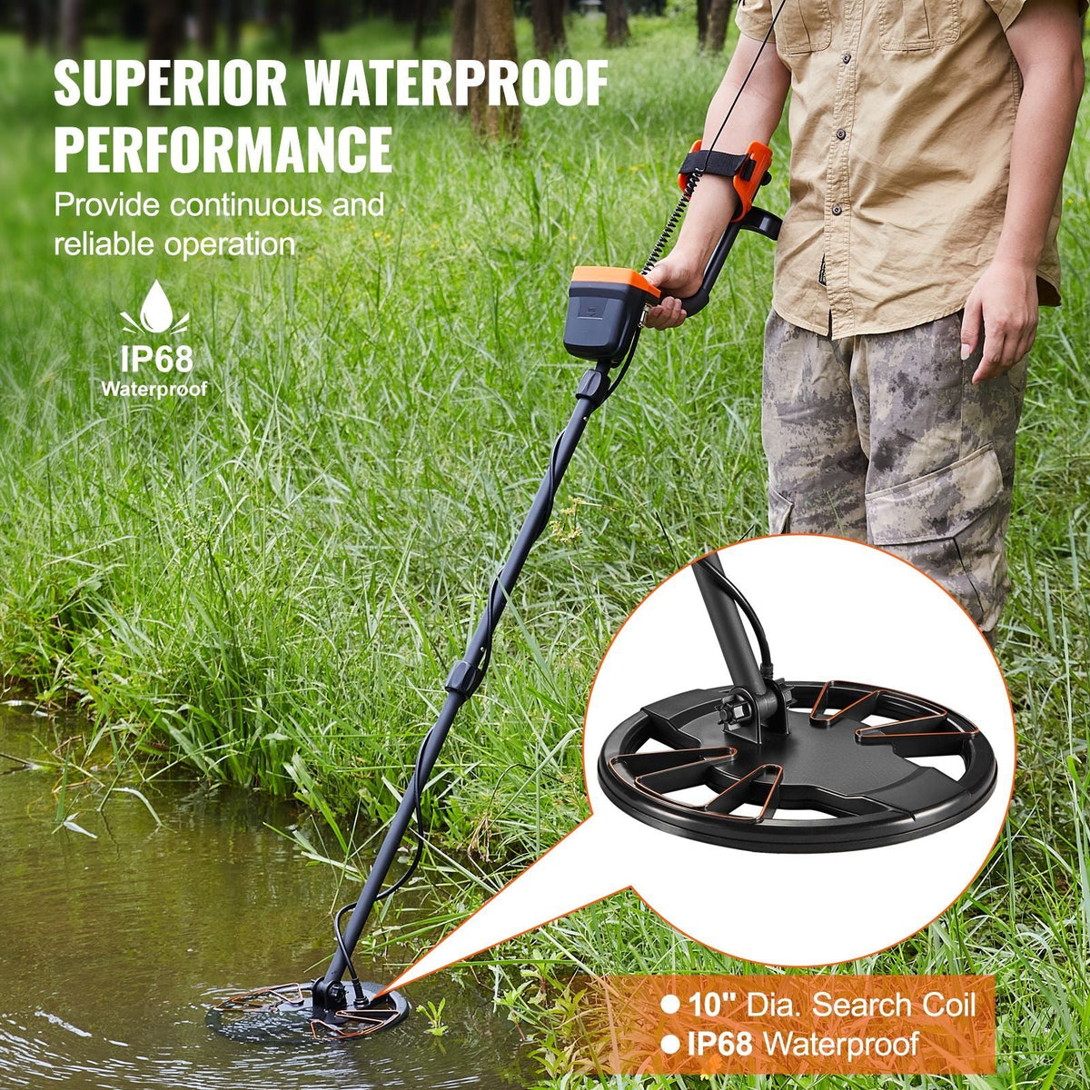 Metal Detector for Adults & Kids, 10 Inch Waterproof Search Coil with LCD Display 7 Modes, Adjustable 41''-52'' Aluminum Stem, DSP Chip Higher Accuracy Gold Detector 10'' Detection Depth