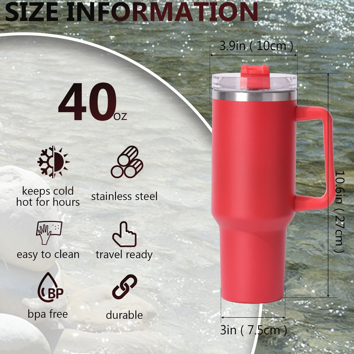 40oz large capacity tumbler, With Handle And Straw Lid, Insulated Reusable Stainless Steel Water Bottles Travel Mug Coffee Cup car cup water cup For Men Women Outdoor Camping Driving,  gift