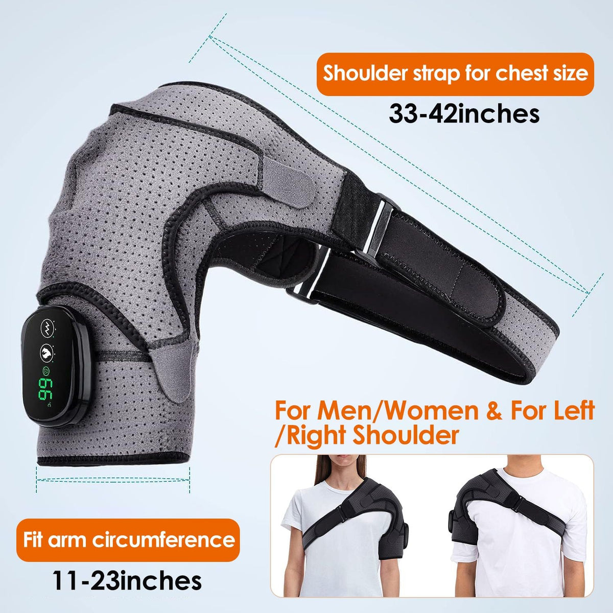 Cordless Shoulder Heating Pad Rechargeable Heated Shoulder Wrap Massager Shoulder Brace Supports with 3 Heating Levels 3 Vibration Modes for Left Right Shoulder