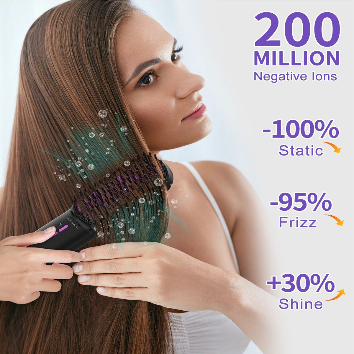 Hair Straightener Brush, Ionic Plus Steam Straightening Brush for Smooth, Anti-frizz Hair, Anti-Scald Ceramic Straightening Comb, Heated Straightener Brush Flat Iron Fast Heating for Home Salon