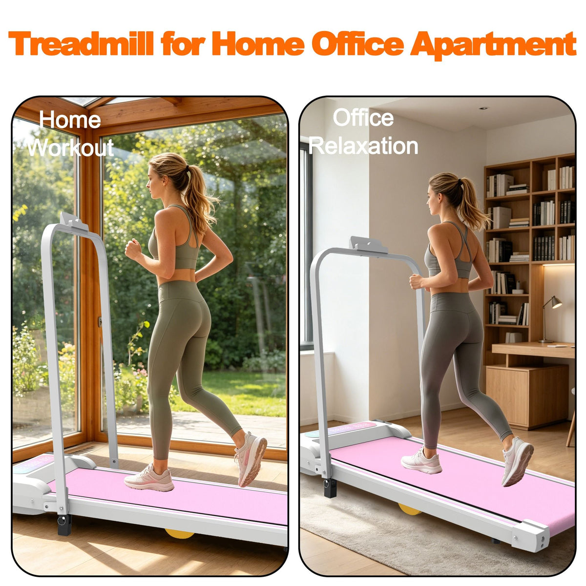 Under Desk Treadmill with Incline, Walking Pad, 2 in 1 Portable Treadmill with Handle Remote Control LED Display, Walking Jogging Machine for Home Office Use Pink