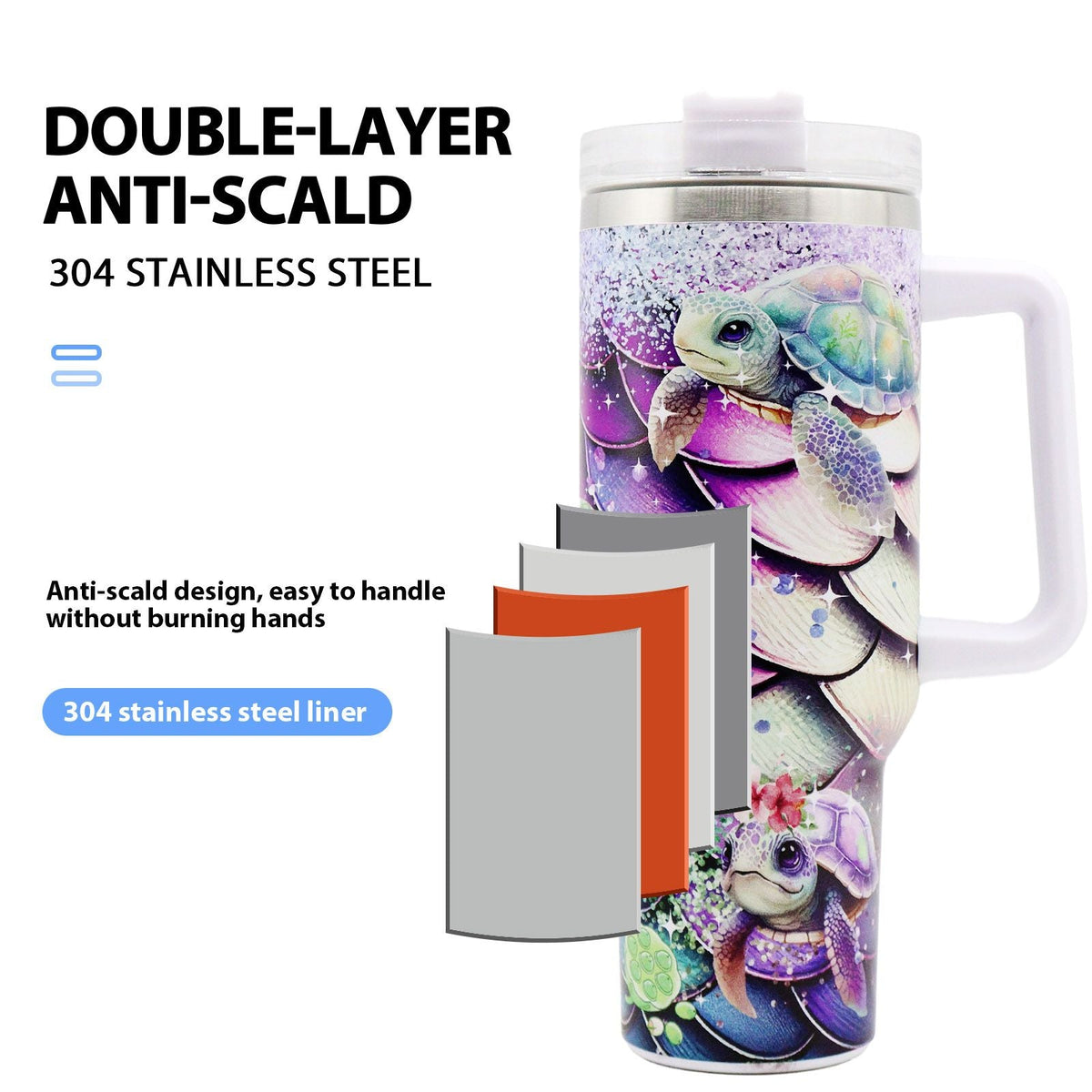 1pc 40oz Water Bottles,5D Little Turtle Series Tumbler,Large Capacity Stainless Steel Tumbler Insulation Cup With Lid And Straw For Women,Camping,Driving,skiing,Thermocoolers.Best Gift