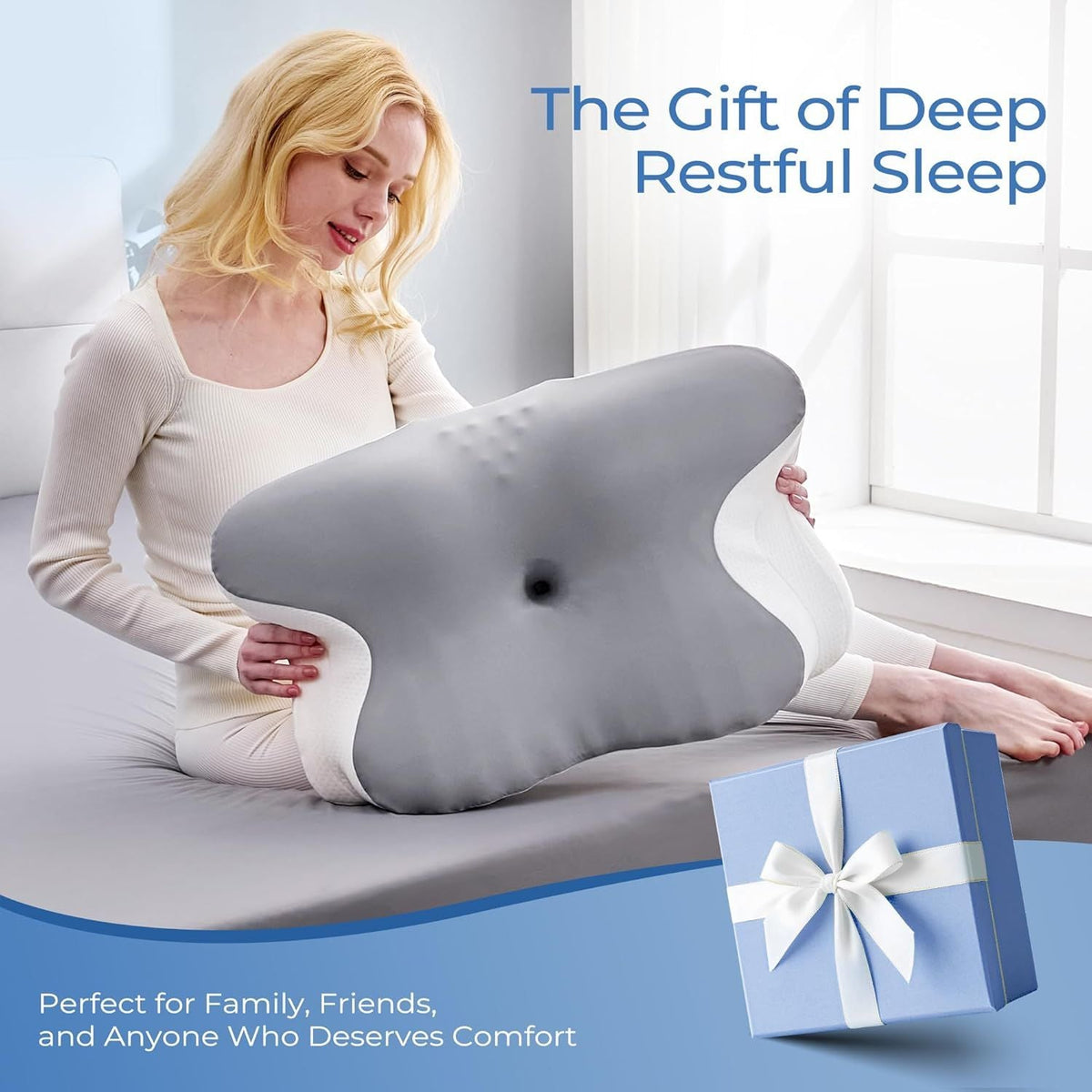 Ergonomic Cervical Neck Pillow for Sleeping – Memory Foam Pillow with Massage Nodes for Neck Pain Relief, Side Sleeper & Back Support