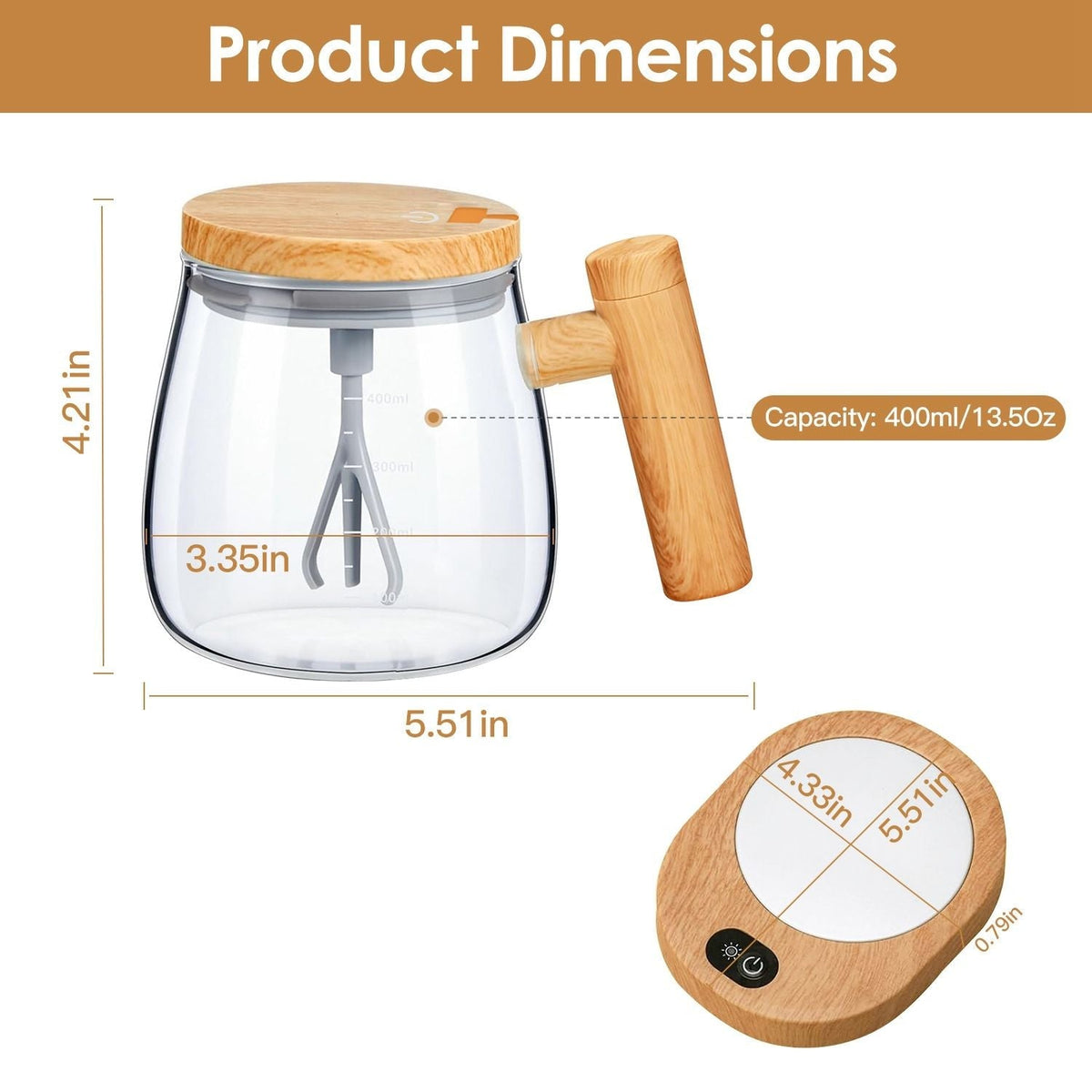 Electric Mixing Mug 400ML High Speed Mixing Cup USB Rechargeable Self String Mug with Warming Pad for Coffee Milk Protein Powder Egg